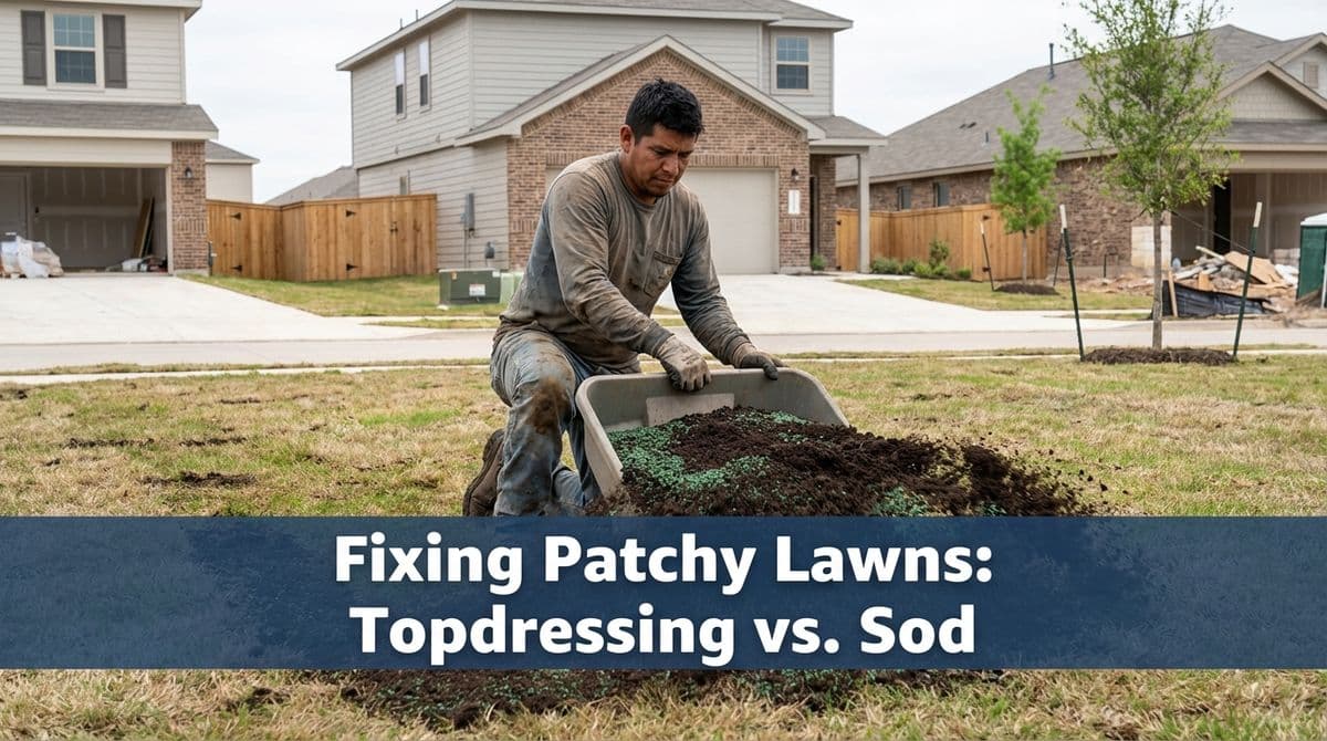Blog post How to Fix Poor Soil & Patchy New-Build Lawns: Topdressing or Sod image